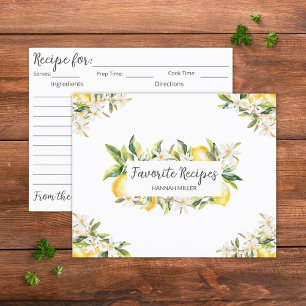 Lemons and Flowers Floral Botanical Recipe Card