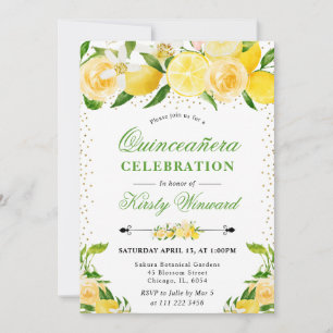 Lemons and Flowers & Photo Quinceanera Invitation