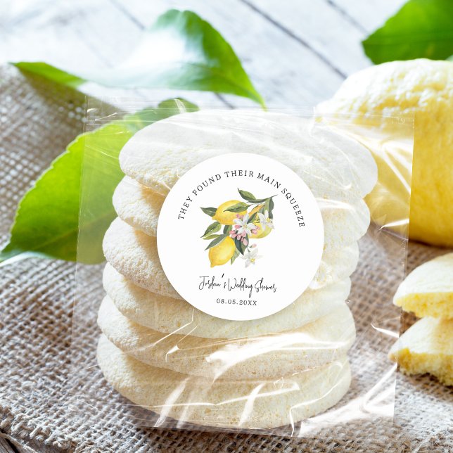 Lemons and Flowers Wedding or Bridal Shower Classic Round Sticker (Creator Uploaded)