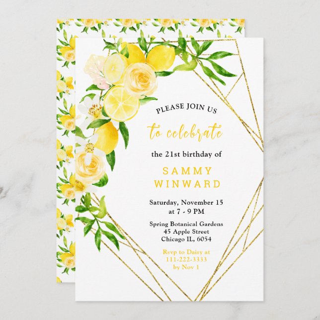 Lemons and Flowers with Foliage Birthday Invitation (Front/Back)