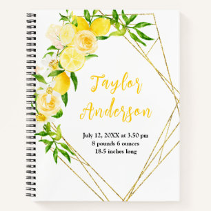Lemons and Foliage Baby Birth Stats Notebook
