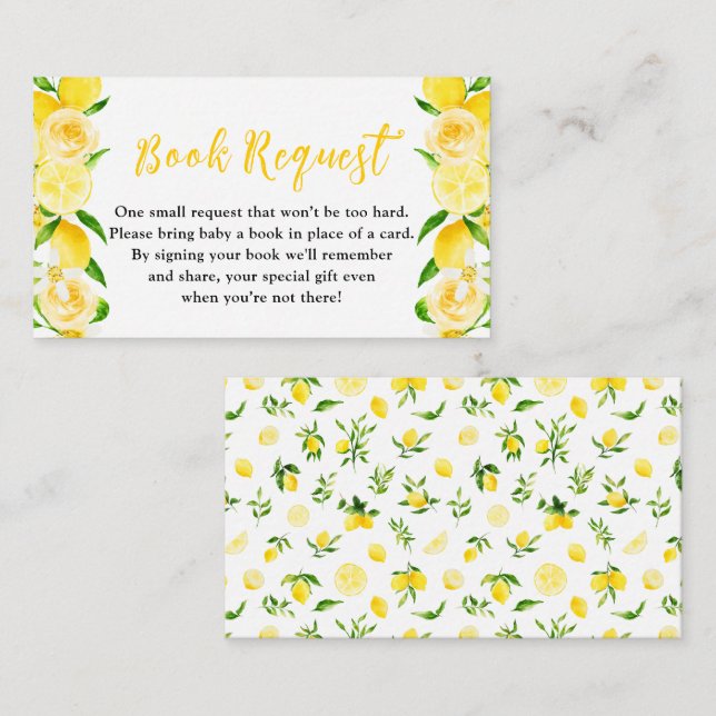 Lemons and Foliage Baby Shower Book Request Enclosure Card (Front/Back)