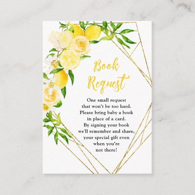 Lemons and Foliage Baby Shower Book Request Enclosure Card (Front)