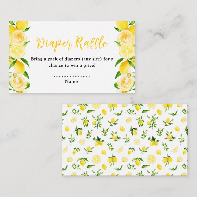 Lemons and Foliage Baby Shower Diaper Raffle Enclosure Card (Front/Back)