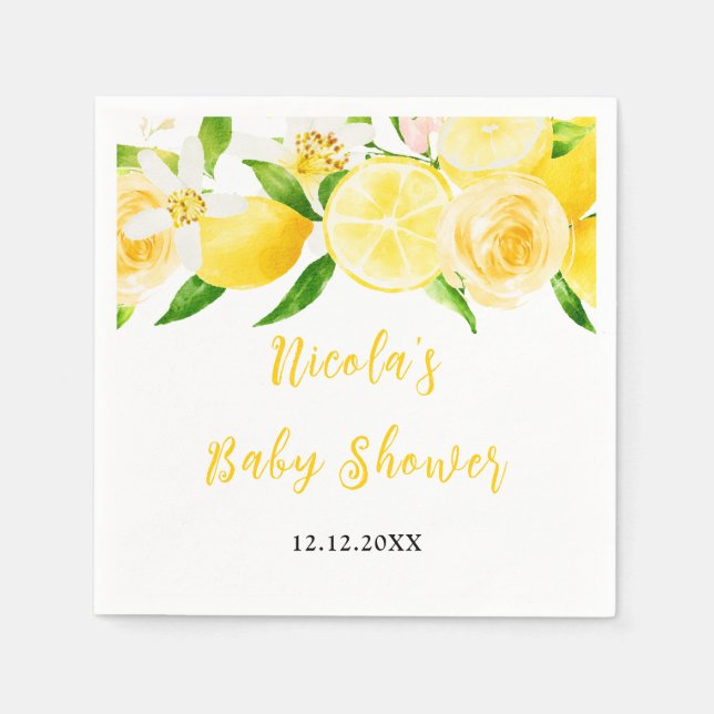 Lemons and Foliage Baby Shower Napkin (Front)