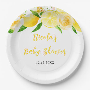 Lemons and Foliage Baby Shower Paper Plate