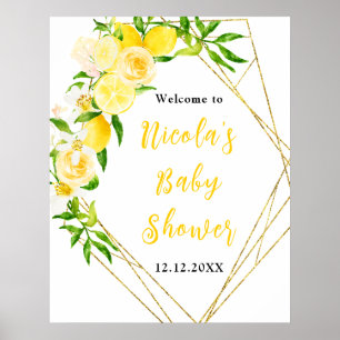 Lemons and Foliage Baby Shower Welcome Poster