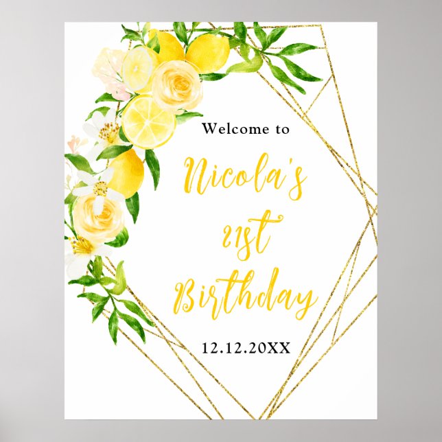 Lemons and Foliage Birthday Welcome Poster (Front)