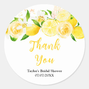 Lemons and Foliage Bridal Shower Thank You Classic Round Sticker
