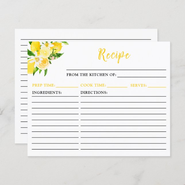 Lemons and Foliage Recipe Card (Front/Back)