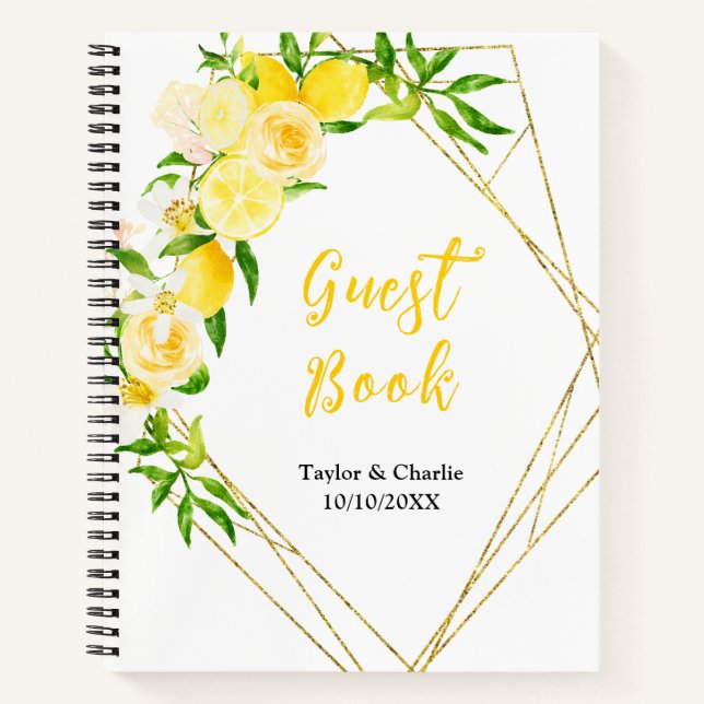 Lemons and Foliage Wedding Guest Book (Front)
