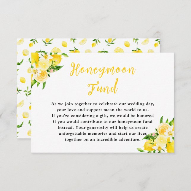 Lemons and Foliage Wedding Honeymoon Fund Enclosure Card (Front/Back)