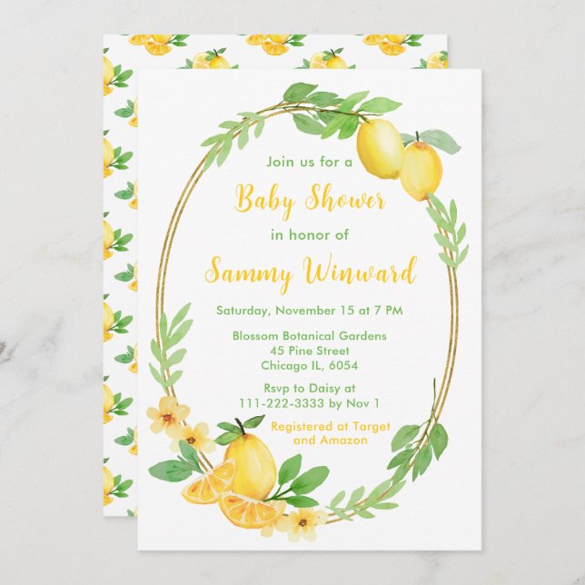 Lemons and Greenery Baby Shower Invitation (Front/Back)