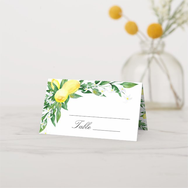 Lemons and Greenery Blossom Wedding Place Card (Front)