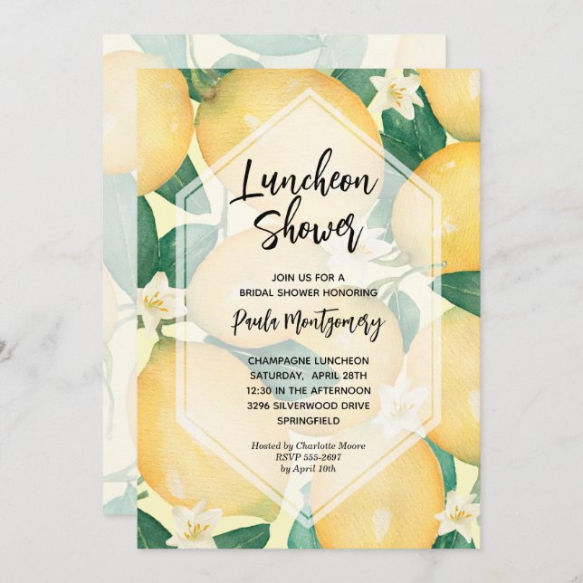 Lemons and Greenery Luncheon Bridal Shower Invitation (Front/Back)