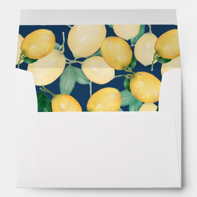 Lemons and Greenery on Navy Blue Envelopes 5 x 7 (Back (Bottom))