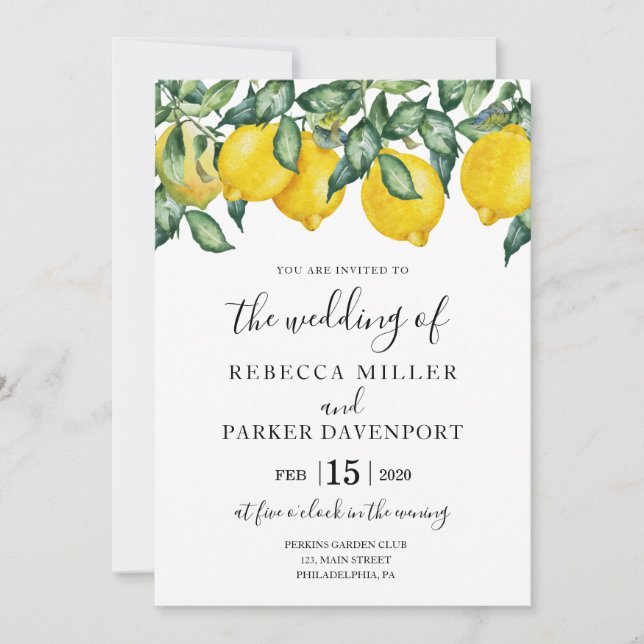 Lemons and Greenery Wedding invitation (Front)
