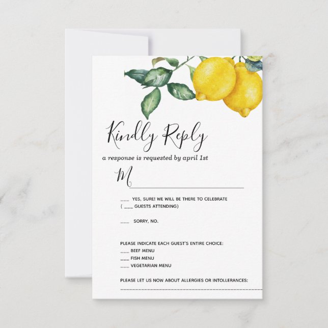 Lemons and Greenery Wedding RSVP Card (Front)