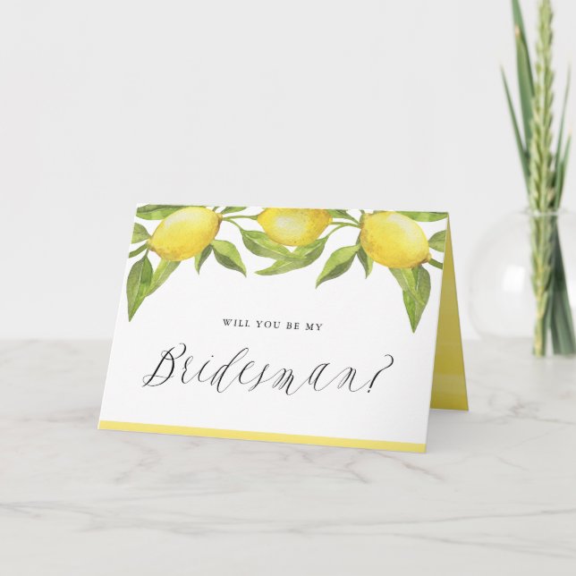 Lemons and Greenery Will You Be My Bridesman Card (Front)