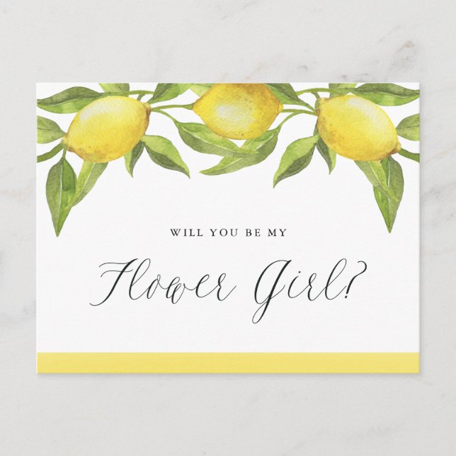 Lemons and Greenery Will You Be My Flower Girl Announcement Postcard (Front)