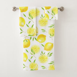 Lemons and leaves bath towel set