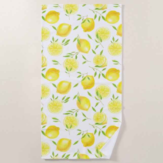 Lemons and leaves beach towel (Front)