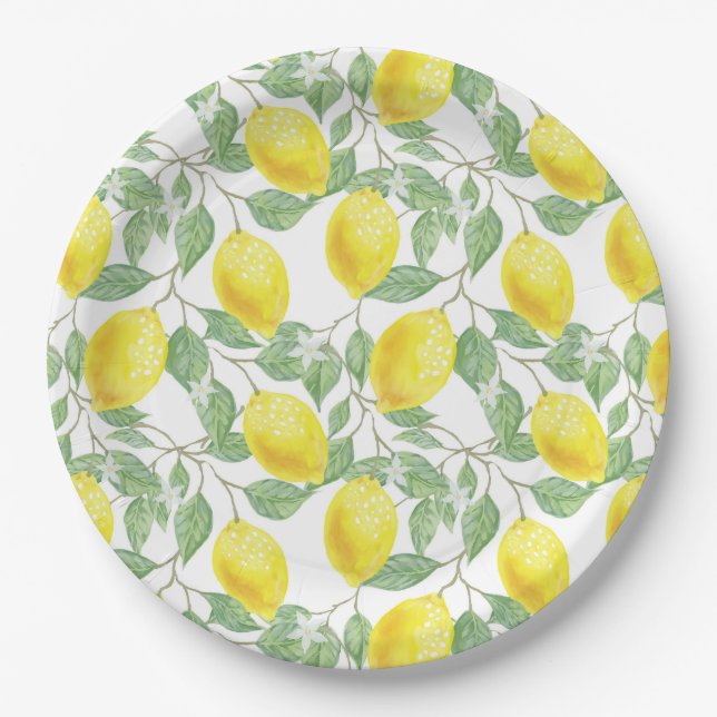 Lemons and Leaves Design  Paper Plate (Front)