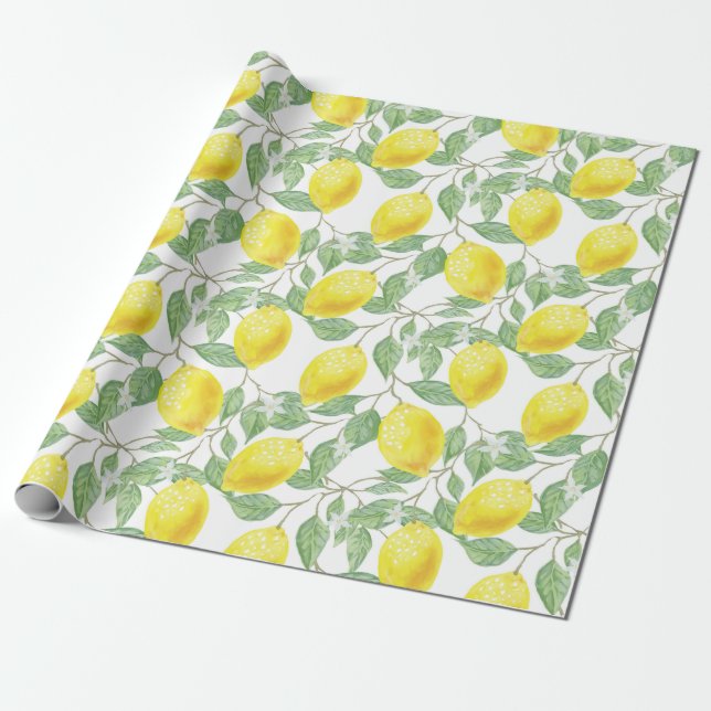 Lemons and Leaves Design Wrapping Paper (Unrolled)