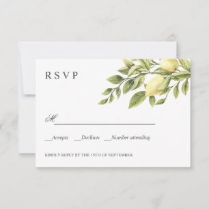 Lemons and Leaves Grey Chic WEDDING Classic RSVP Card