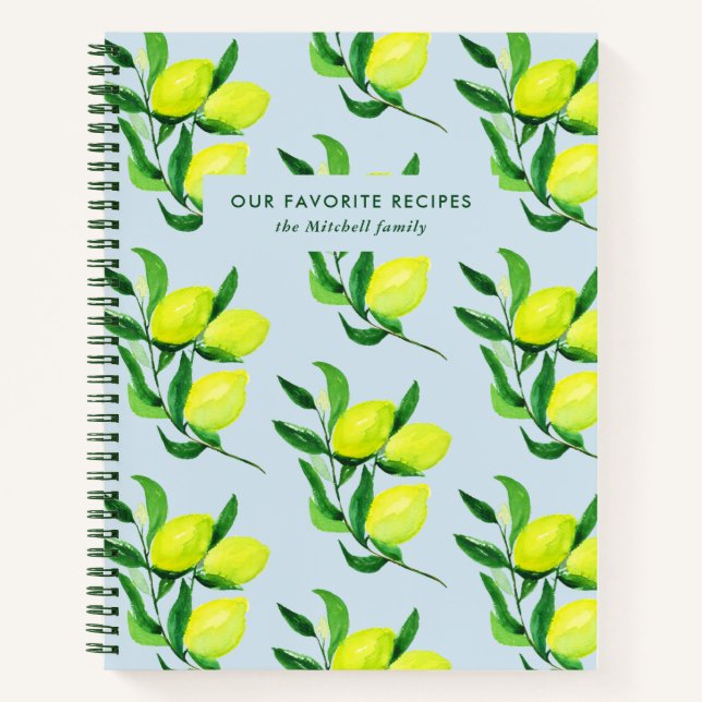 Lemons and Leaves | Light Blue Family Recipes Notebook (Front)