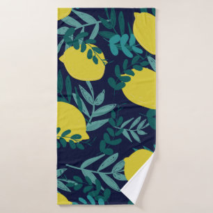 Lemons and leaves pattern bath towel