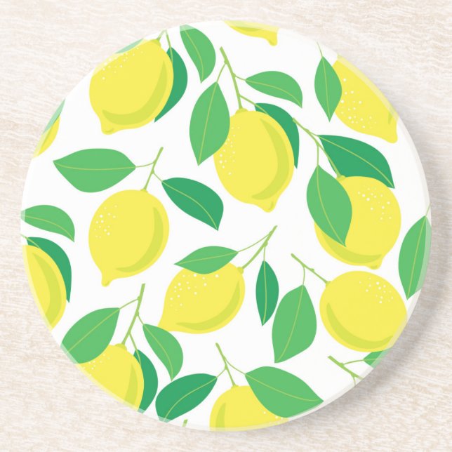 Lemons and leaves pattern coaster (Front)