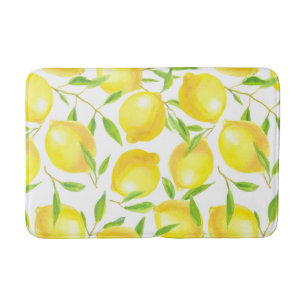 Lemons and leaves pattern design bath mat