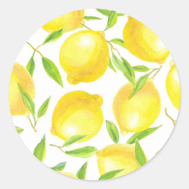 Lemons and leaves  pattern design classic round sticker (Front)
