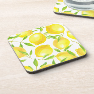 Lemons and leaves pattern design coaster