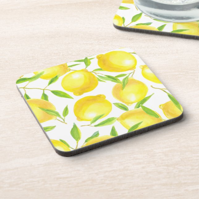 Lemons and leaves  pattern design coaster (Left Side)