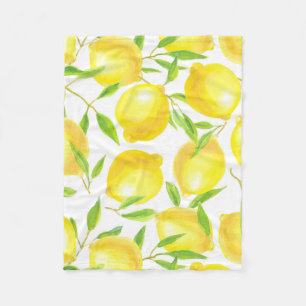 Lemons and leaves  pattern design fleece blanket