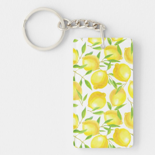 Lemons and leaves  pattern design key ring (Front)