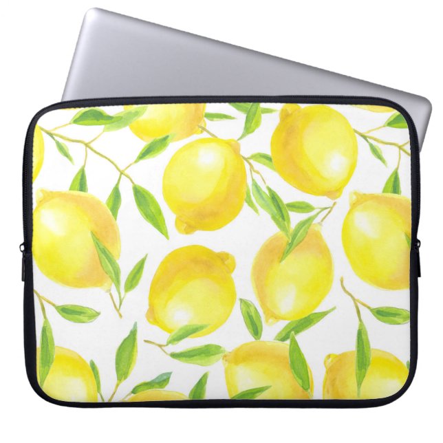 Lemons and leaves  pattern design laptop sleeve (Front)