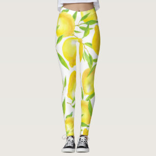 Lemons and leaves pattern design leggings