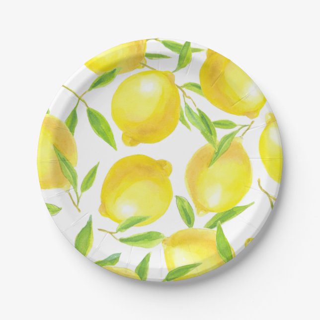 Lemons and leaves  pattern design paper plate (Front)