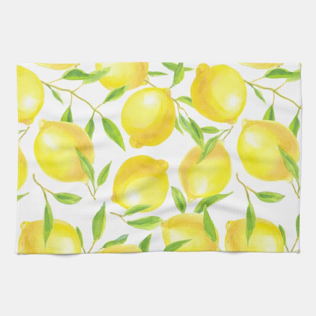 Lemons and leaves  pattern design tea towel (Horizontal)