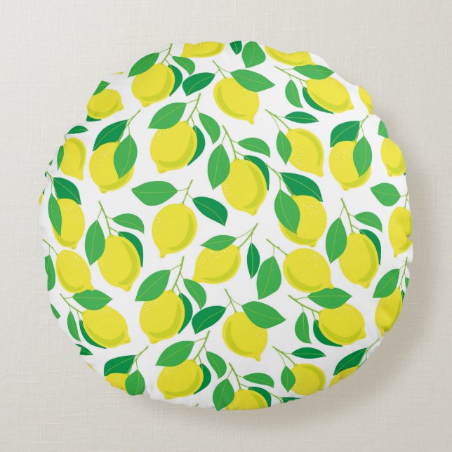 Lemons and leaves pattern round cushion (Front)