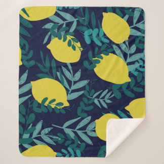 Lemons and leaves pattern sherpa blanket