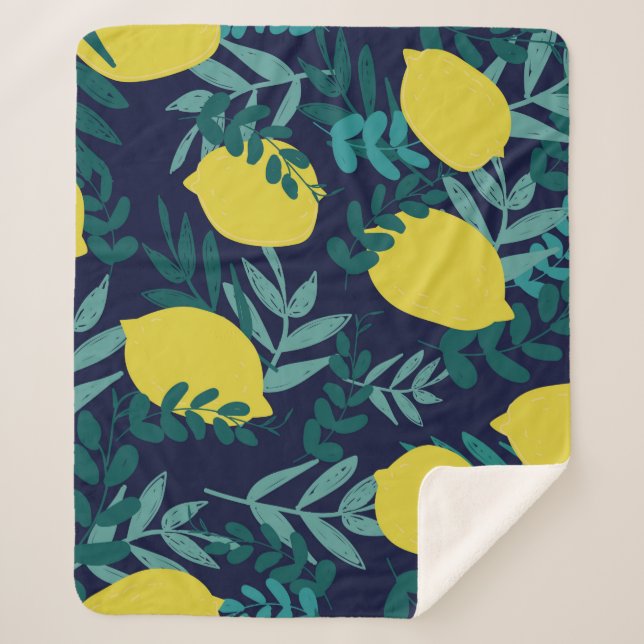 Lemons and leaves pattern sherpa blanket (Front)
