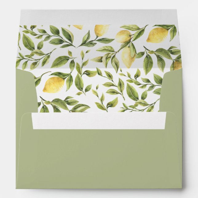 Lemons and LEAVES  Sage Green Wedding  Preprinted Envelope (Back (Bottom))