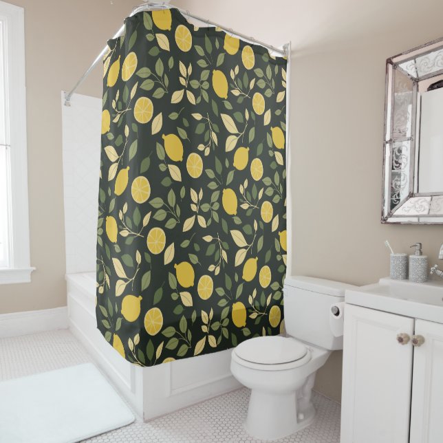 Lemons and Leaves Shower Curtain (In Situ)