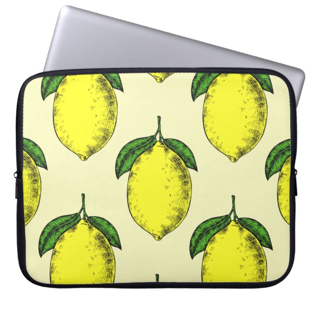 Lemons and leaves: summer pattern. laptop sleeve (Front)