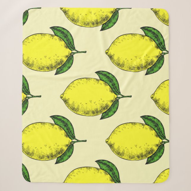 Lemons and leaves: summer pattern. sherpa blanket (Front)