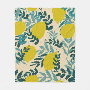 Lemons and leaves, vintage background. fleece blanket